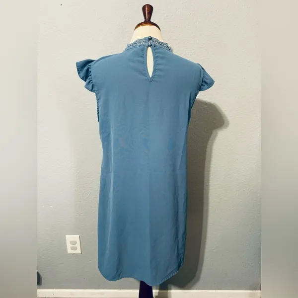 SHEIN‎ Women Blue Relaxed Fit and Flare High Neck Short Sleeves Dress Size M - Image 11