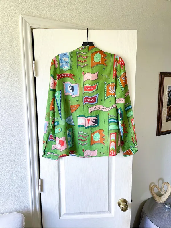 Sézane x Pangea Pierro Shirt Flag Print Green 36 NWT - Image 8