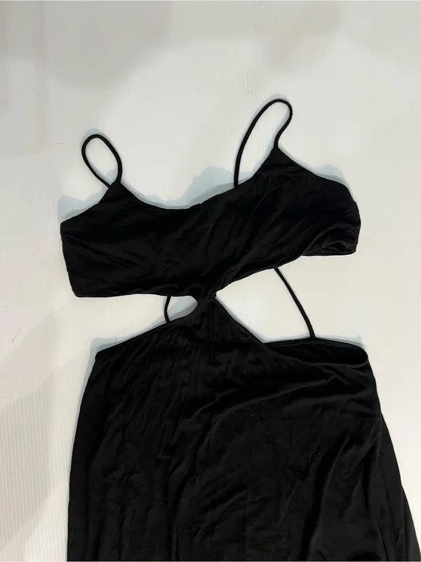 Free People Beach Black Cutout Maxi Dress SL Spaghetti Strap cutout front Boho - Image 9