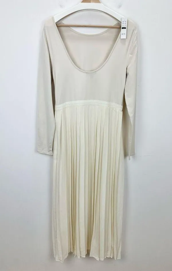 J.Crew Pleated Ballet Maxi Dress Stretch Cotton Natural Long Sleeve Medium NWT - Image 5