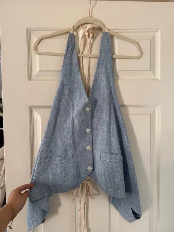 Black Fuchsia Blue Denim Style Vest Top - Image 4