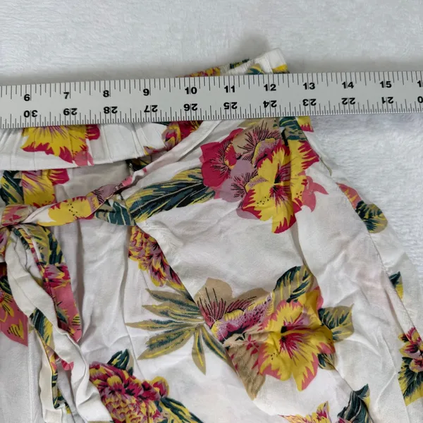 Salty Lemon Floral Wide‎ Leg Tulip Hem Pants White Pink Yellow Large Tropical - Image 5