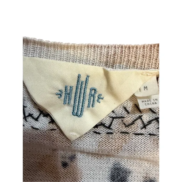 Anthropologie HWR‎ Monogram Beaded Collar Crop Cardigan Sweater Abstract Pattern - Image 5