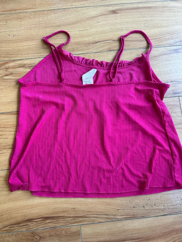 Y2K mulberry silk striped ruffle spaghetti strap tank - Image 2