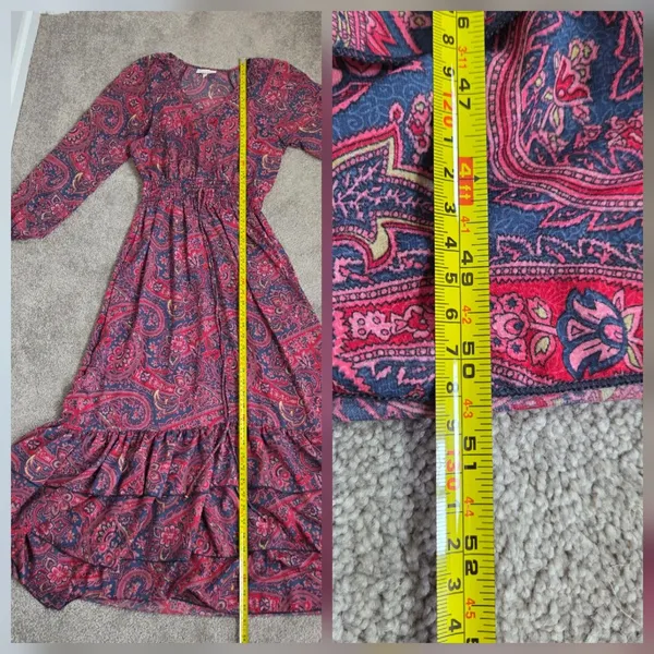 Anthropologie Boemo Teal Paisley Smocked Waist Tiered Maxi Dress Sz S Boho Retro - Image 7
