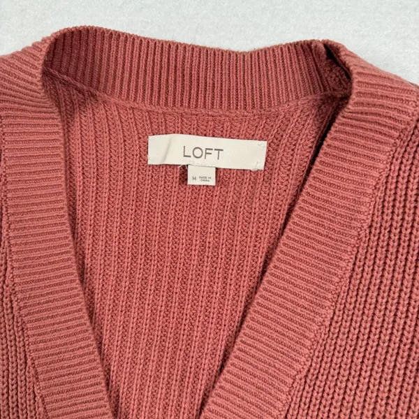 Loft Cardigan Sweater Womens Medium Pink Ribbed Knit Cottagecore Academia Granny - Image 4