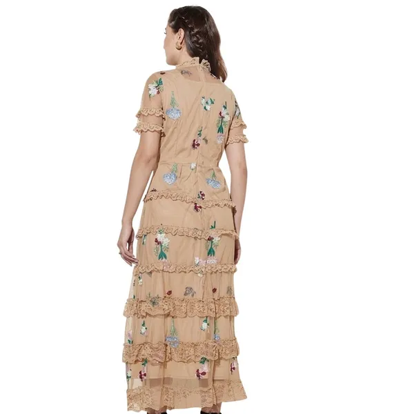 Cottagecore‎ Lace Tiered Midi Dress Embroidered Floral Prairie Fairy 2extremz L - Image 3