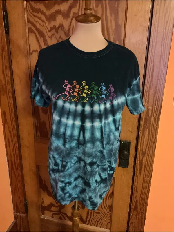 Grateful Dead Dancing Skeletons Tie Dye Tee Rainbow Skeleton Graphic Shirt - Image 3