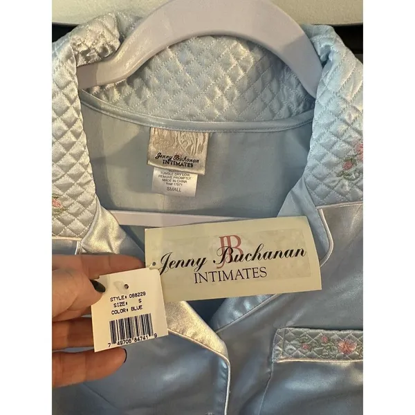 Jenny Buchanon Intimates Pajama Set Small Blue Button Shirt Pull On Pant NEW - Image 5