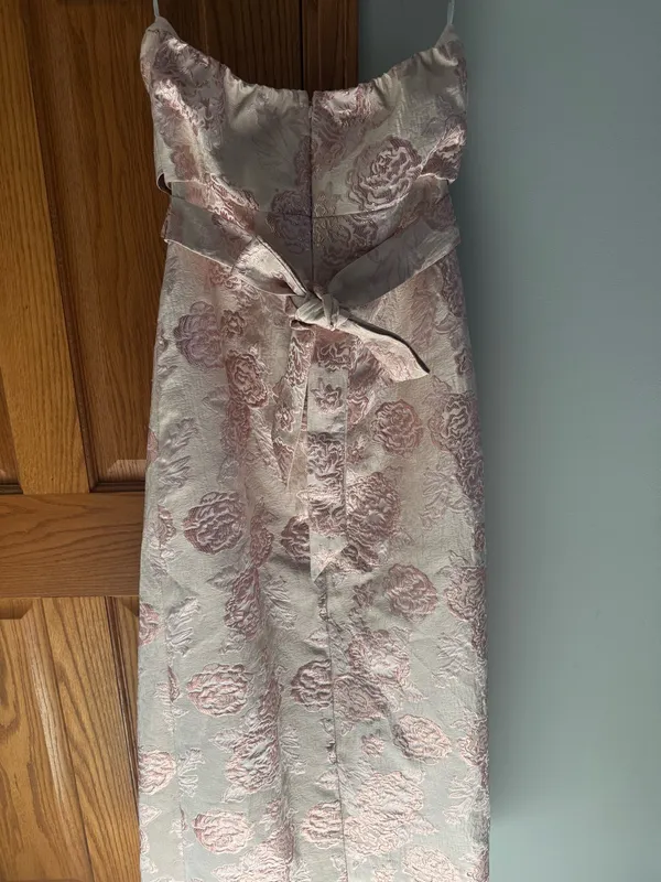 Lulus Redefine Regal Pale Pink Floral Jacquard Strapless Maxi Dress Size L - Image 4