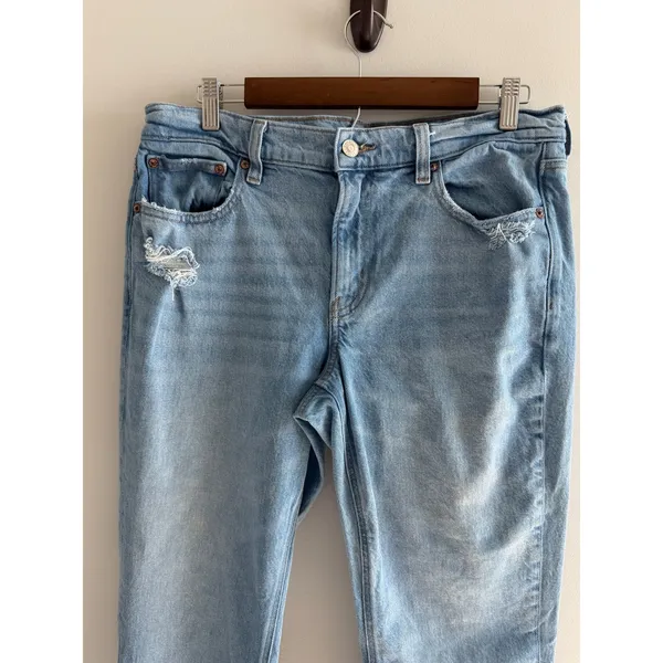 American Eagle Split Hem‎ Straight Leg Jeans Light Wash Distressed Denim 28 - Image 3