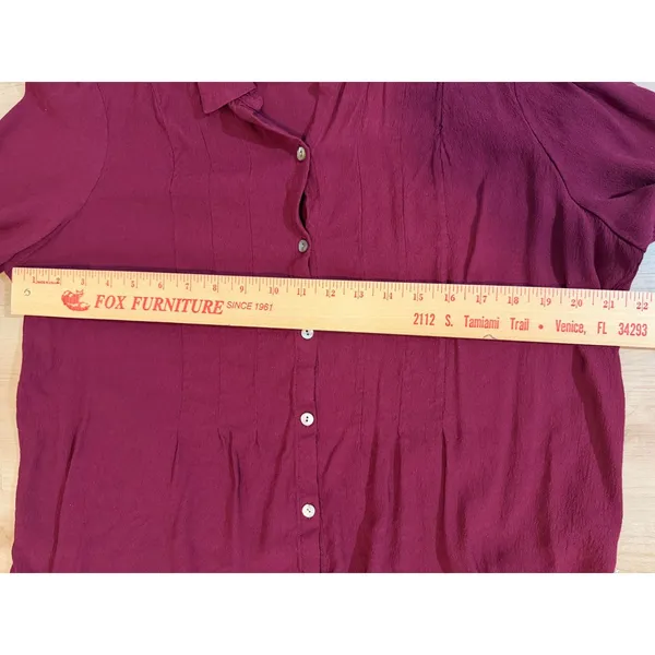 J. Jill Button Down Shirt Burgundy XL Women Pintuck Rayon Long Sleeve Tunic - Image 8