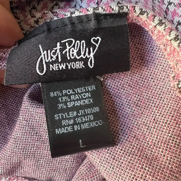 Just Polly Pink Houndstooth Crop Top Size L - Image 3