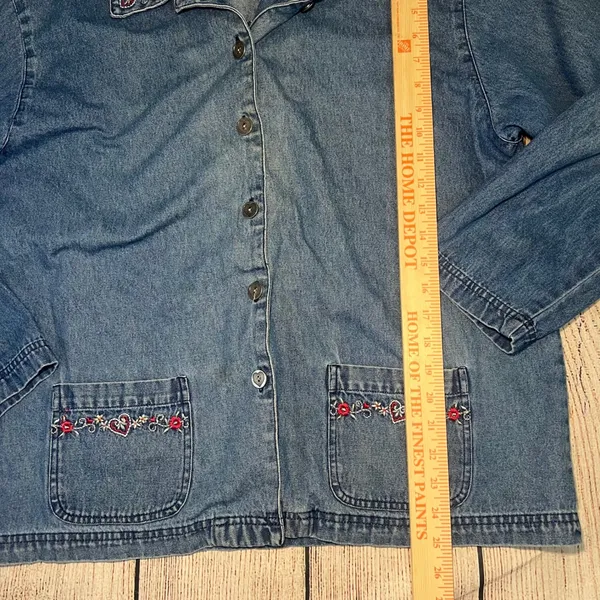 VTG 90s Teddi‎ Denim Button Up Jacket Embroidered Collar Pockets Blue Womens XL - Image 7