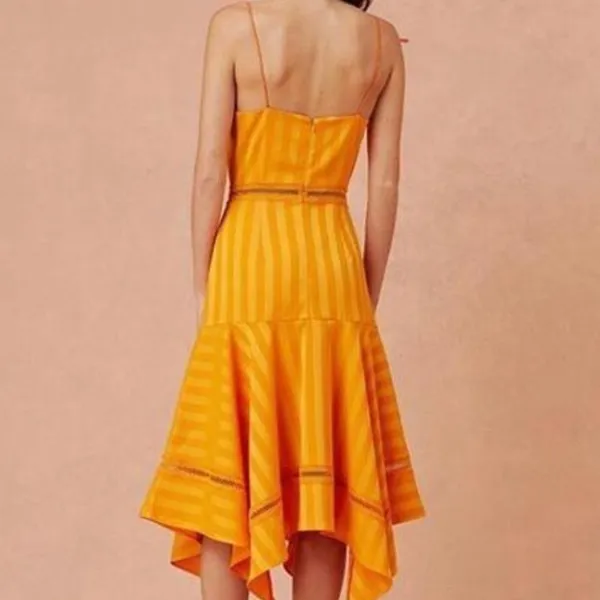 Keepsake the Label Arrows Midi Dress Orange Asymmetrical Hem Strappy Summer M - Image 3