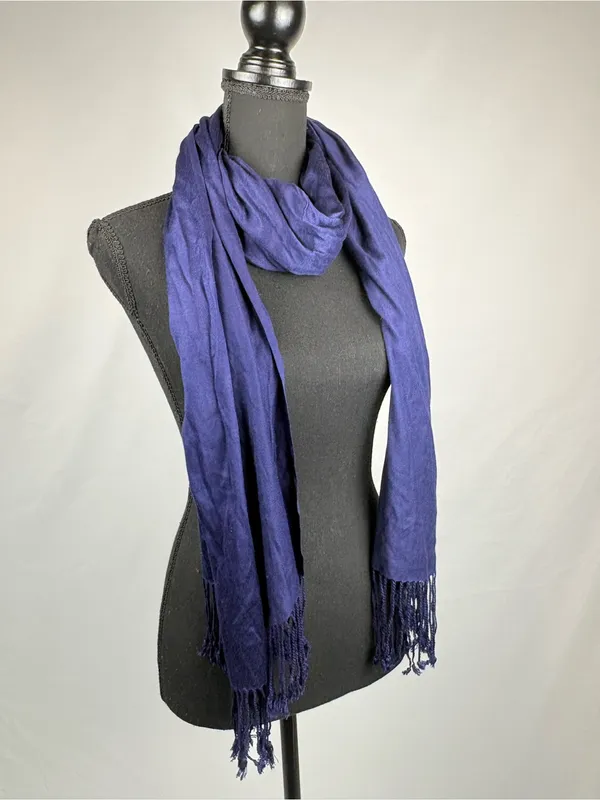 Navy Long Fringe Scarf - Women Accessories - Image 2