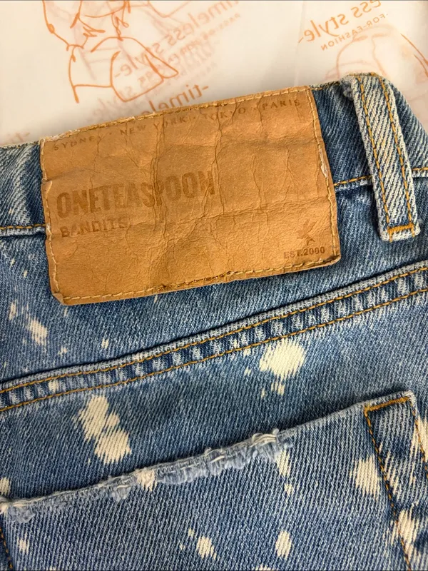 New One Teaspoon Sz 26 Bandits Blue Low Rise Cuffed Denim Beach Jean shorts - Image 5