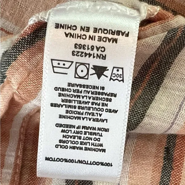 Anthropologie Bishop + Young Coastal Boho Striped Cotton Blouse Orange Cream M - Image 6