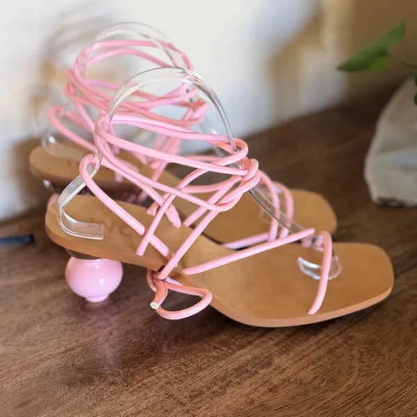 INC Chedel Pink Lace Up Sandal Women 8.5 Ball Heel Square Toe Strappy Barbiecore - Image 7