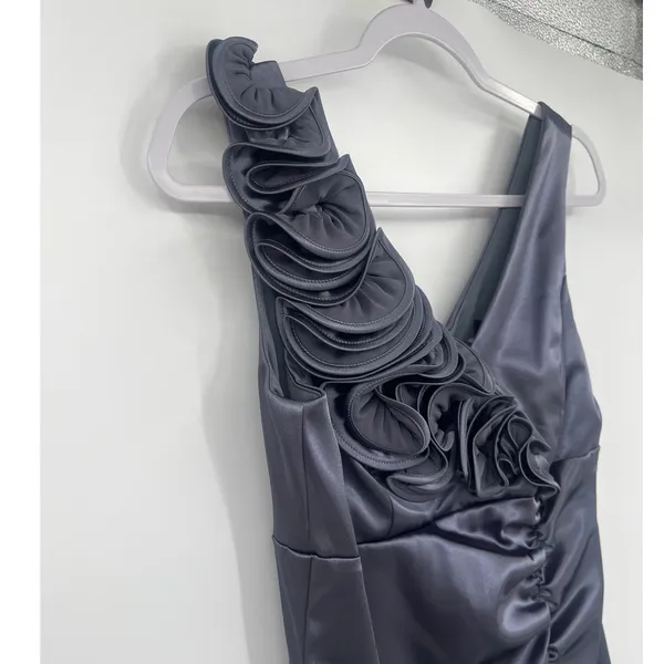 Betsy & Adam Satin Cocktail Dress Sz 6 Y2K Mob Wife USA Rosette Ruched Wedding - Image 4