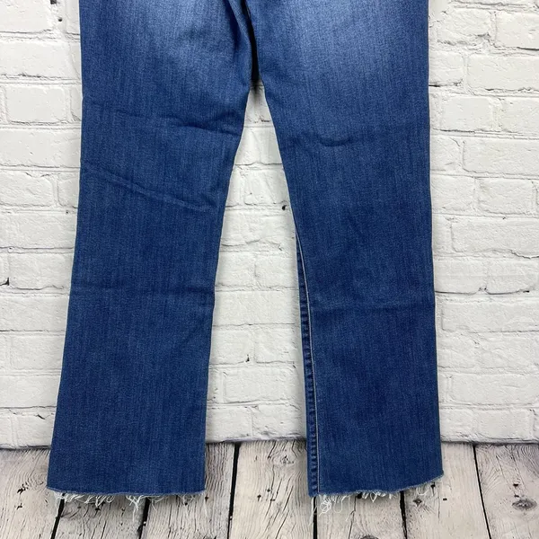 Kancan Women Size 31 Bootcut Crop Jeans Distressed Mid Rise Medium‎ Wash Raw Hem - Image 6