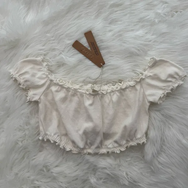 Skims Pointelle Logo Crop Top Marble Size Small - Image 2