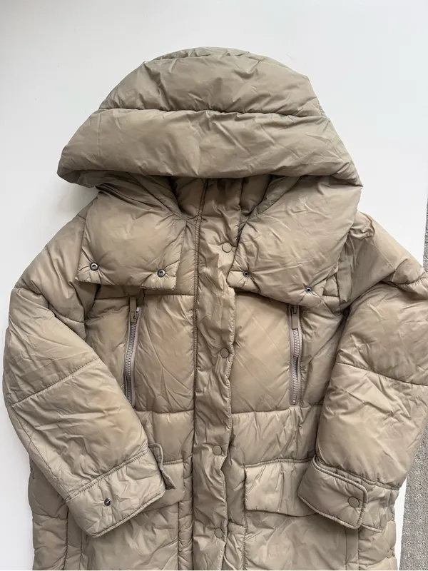 Zara Beige Puffy Coat Size Medium - Image 3