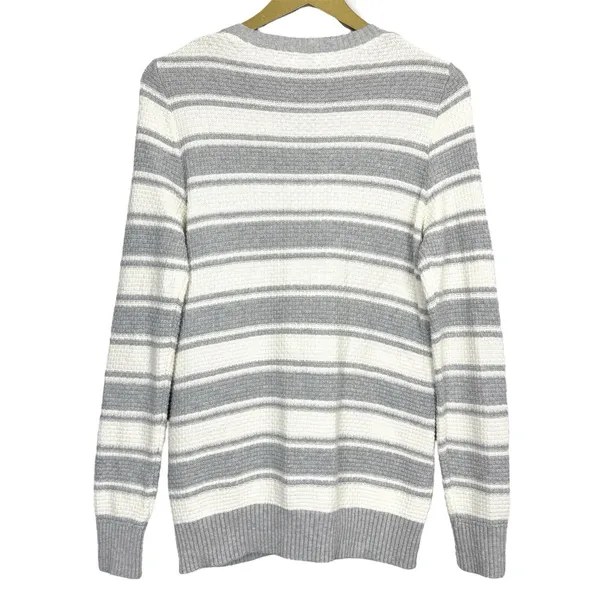 LL Bean Cashmere Cotton Cardigan Size M Gray White Preppy Capsule Outdoorsy - Image 2