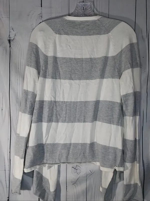 Aeropostale Gray & White Striped Open Casual Draped Preppy Cardigan Sweater - Image 6