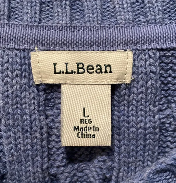 LL Bean Large Cable Knit Fisherman Sweater 100% Cotton Sky Blue Pullover - Image 3