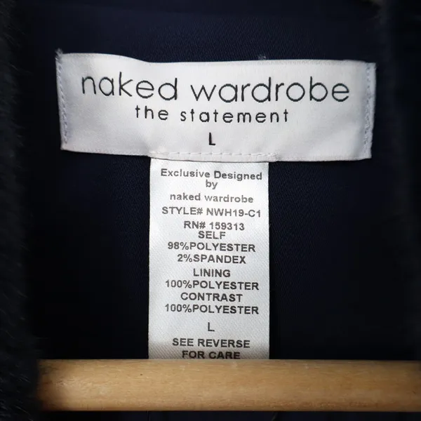 Naked Wardrobe The Statement Trench Coat Womens Large Navy Lined Long Sleeve - Image 3