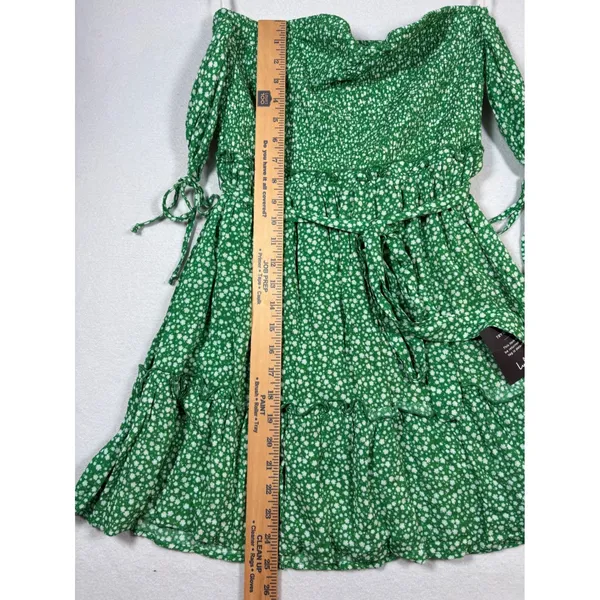 Lulus Green Floral Smocked Off-The-Shoulder Mini Dress NWT Medium - Image 9