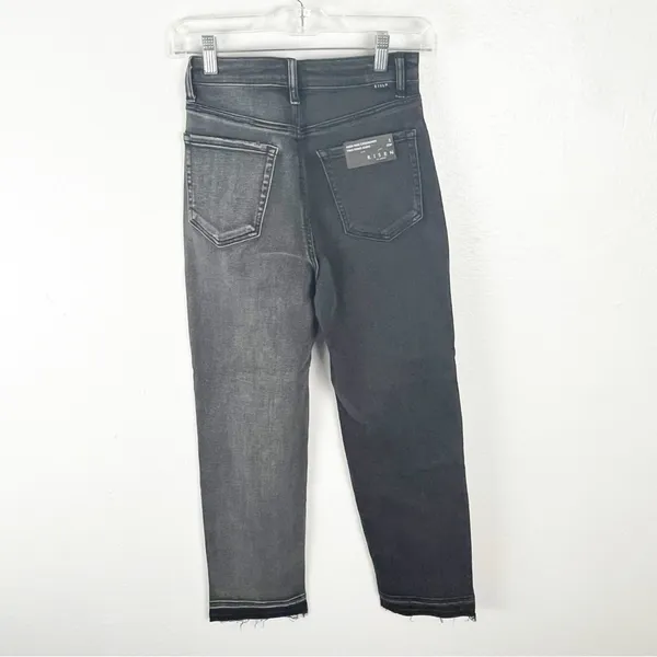 RISEN High Rise Crossover Released Frayed Hem Two Tone Black Wash Denim Jeans 25 - Image 2
