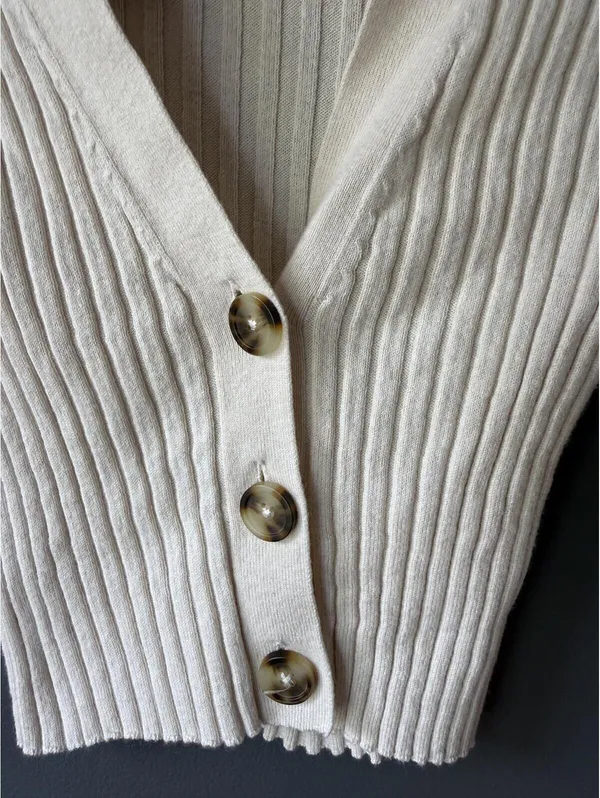 Madewell Cream Ribbed Button Front Cropped Cardigan Sweater XXS - Image 4