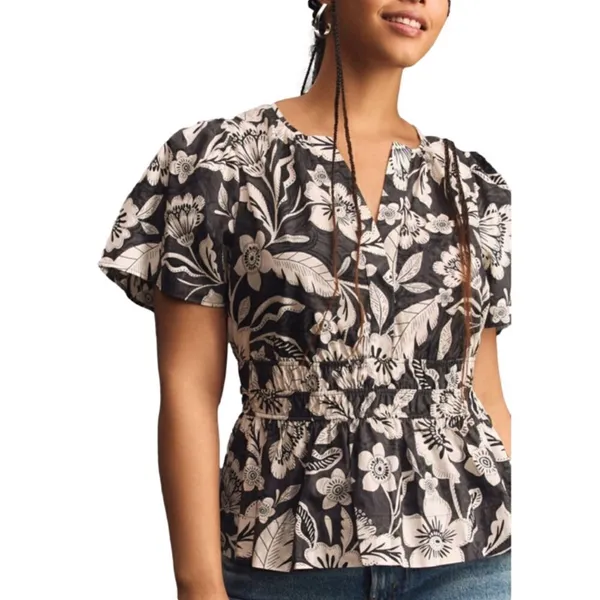 Anthropologie NWOT Somerset Blouse tropical black white floral top - XS - Image 13