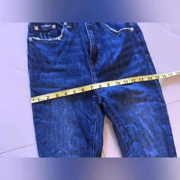 Pistola baggy jeans, dark denim, distressed high waist zip bottom size 23 - Image 14
