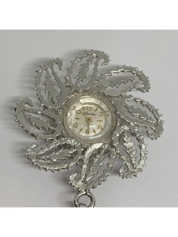 Vintage Darlin Swiss 17 jewels incabloc mechanical pendant watch chain works - Image 2