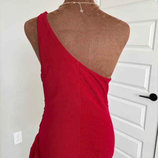 Privy Red One Shoulder Dress M Y2K Romantic Shimmer Homecoming Sorority Rush‎ - Image 11