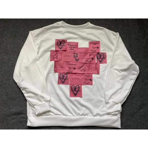 Women's White Sweatshirt with Heart Sticker Print Graphic, XS, Long Sleeve New‎ - Image 6