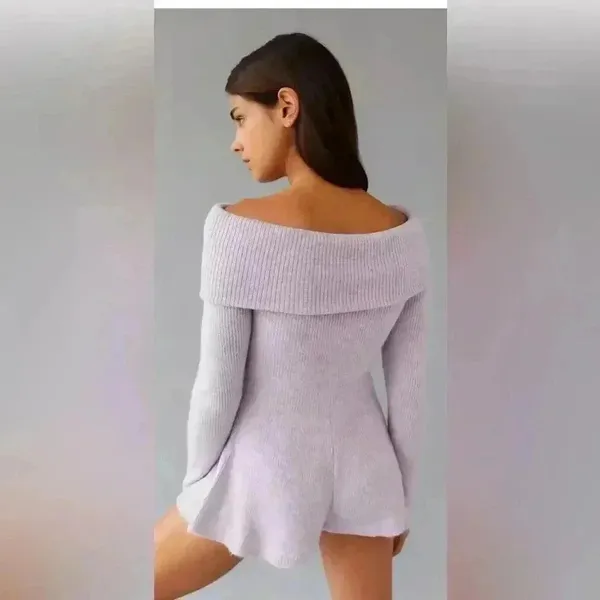 Urban Outfitters Sold Out Purple UO Grace‎ Off-The-Shoulder Romper Size S - Image 2