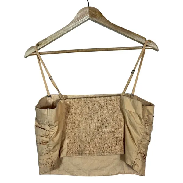 Abercrombie & Fitch Pleated Ruched Cami Crop Top Apricot Tan Boho Chic Size L - Image 3