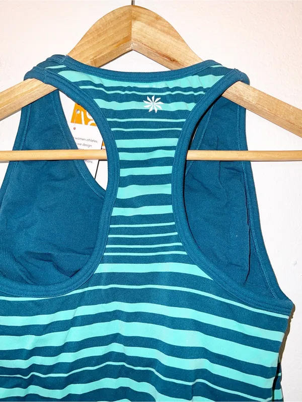 Athleta Neon Stripe Teal Racerback Active Fitted Tank Top - Image 11