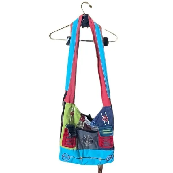 Boho crossbody bag slouchy patchwork distressed cotton bag. - Image 2
