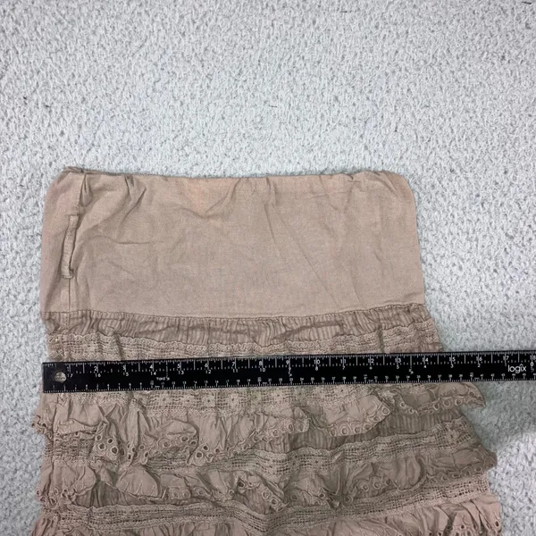 Tiered Ruffle Mini Skirt Women XS Taupe Brown Eyelet Lace Boho Coastal Fairy y2k - Image 4