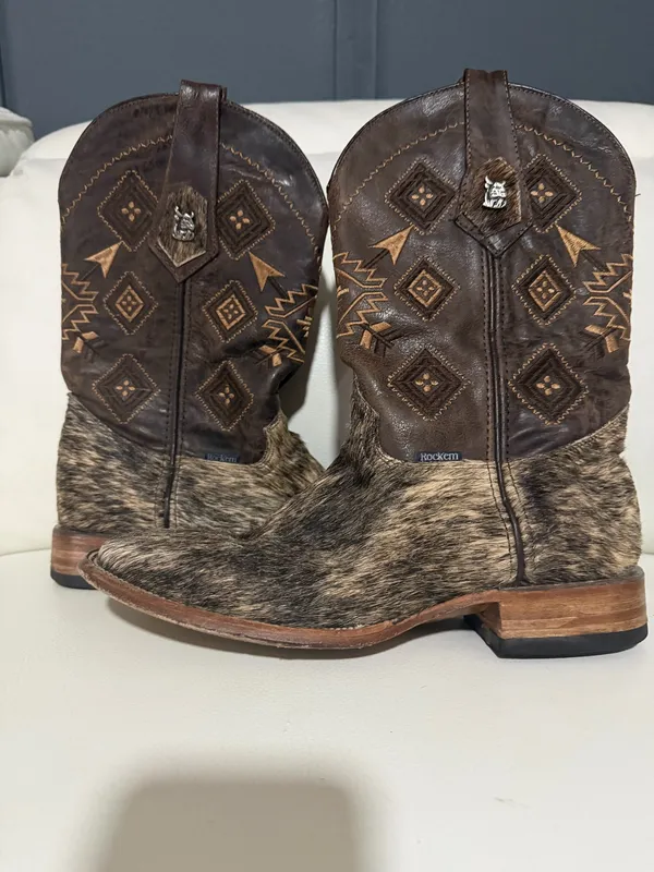 Rock’em Cowhide Cowboy Boots Men’s Size 8 Brown - Image 7