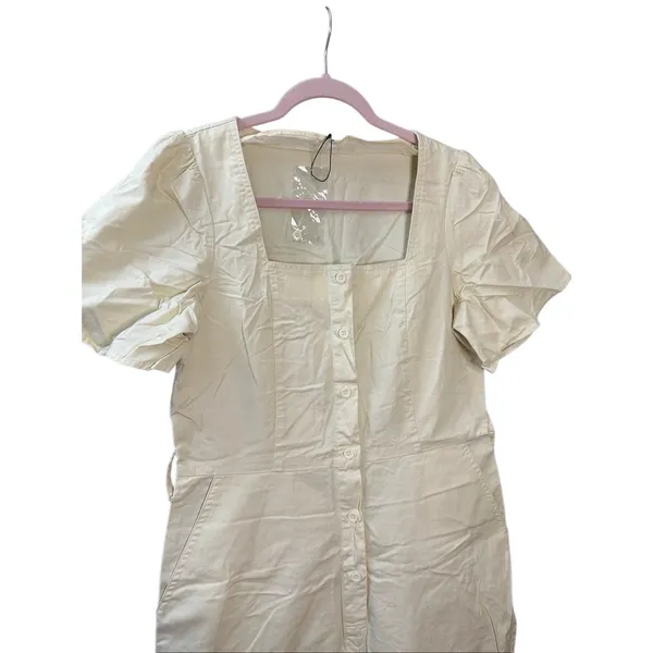 Mango Button‎ Up Belt Jumpsuit Cream Beige Size Medium Square Neck Feminine - Image 6