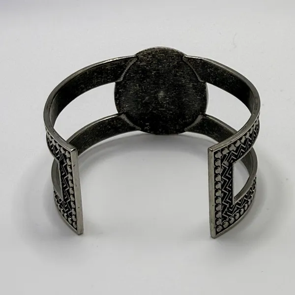 Boho Geometric Wide Cuff‎ Bracelet Adjustable Abstract Silver Tone Hippie Chic - Image 4