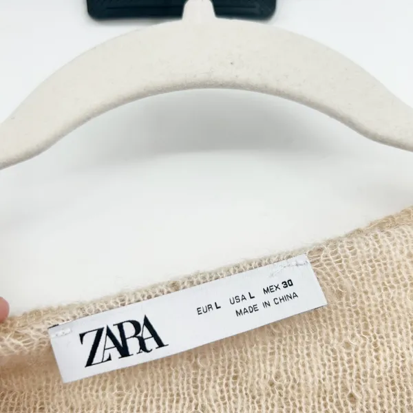 Zara Womens Beige‎ Ruffle Bell Sleeve Romantic Wool Alpaca Blend Knit Sweater L - Image 4