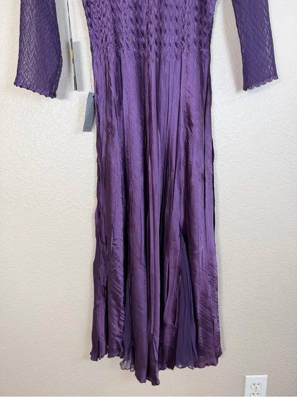 Komarov Beaded Neck Chiffon Charmeuse Midi Dress Purple Large NEW $335 - Image 11