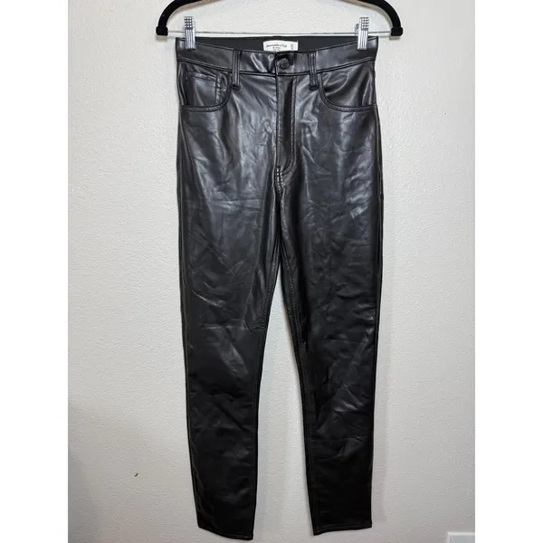 Abercrombie & Fitch Black Vegan Faux Leather Skinny High Rise‎ Pants 27 4L - Image 7